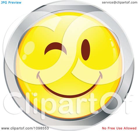 Clipart Flirty Winking Yellow And Chrome Cartoon Smiley Emoticon Face 2