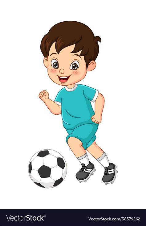 Cartoon Little Boy Playing Soccer Royalty Free Vector Image