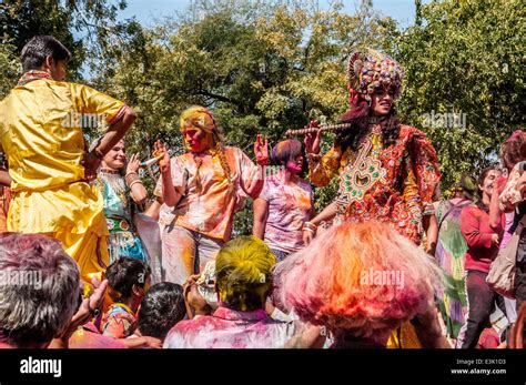 Celebrating Holi A Hindu Festival Celebrating Spring And Love With Colours Photographed In