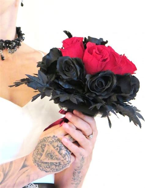 Rockabilly Bouquet Red And Black Bridal Gothic Bouquet