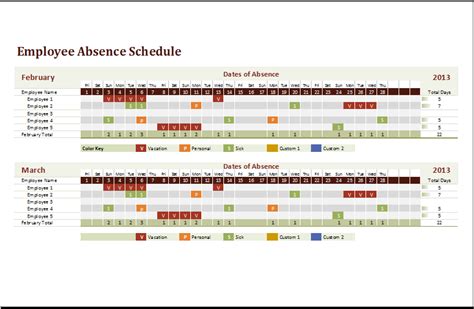 Ms Excel Employee Absence Schedule Template Excel Templates
