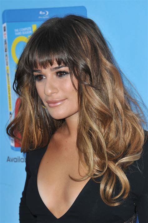 Lea Michele Wavy Light Brown Ombré Straight Bangs Hairstyle Steal Her Style