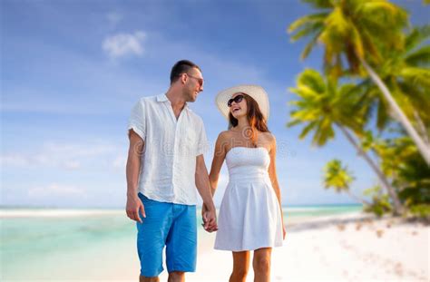 Happy Couple On Vacation Over Tropical Beach Stock Image Image Of Coast Leisure 120044857