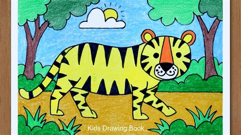 How To Draw A Tiger In Jungle Step By Step Easy Scenery Drawing For