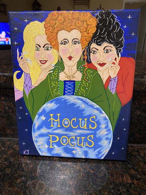 Hocus Pocus Painting Freehand Handpainted Etsy Halloween Canvas