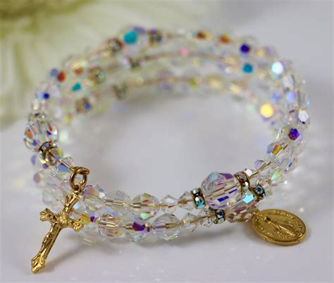 Wrap Rosary Bracelet In Swarovski Ab Crystal And Gold
