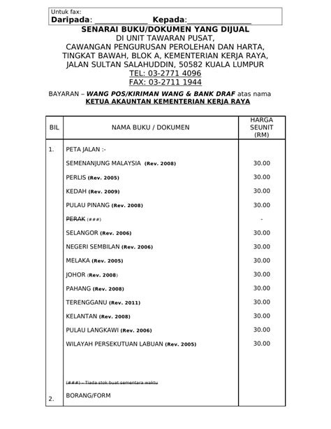 Transcribed image text from this question. Senarai Buku Arahan Teknik