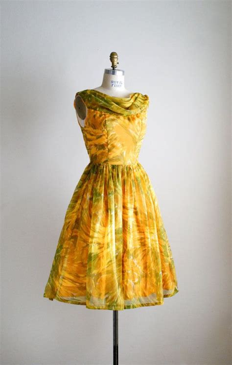 50s Dress 1950s Chiffon Party Dress Citrus Splash Dress Etsy