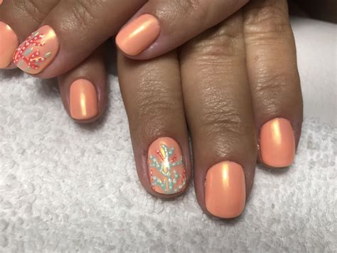 Summer Nails Coral Nails With Dnd Gel Polish And Chrome Powder Dnd