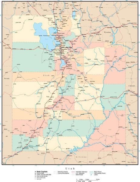 Utah Adobe Illustrator Map With Counties Cities County Seats Major Roads