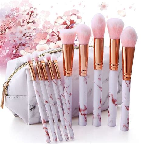 Super Cute 510pcs Pink Soft Marble Makeup Brushes Tools Kit Foundation