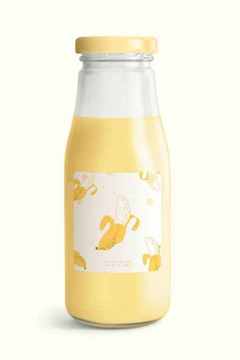 premium psd  fresh banana milk   glass bottle   label banana milk glass