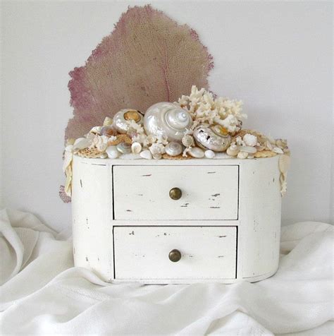 Shell Box Embellished Pearl Brown Off White Seashells And Etsy