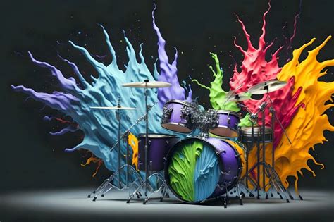 Colorful Drum Set With Paint Splattered On It Generative Ai Stock Illustration Illustration