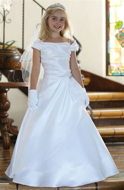 Agdr1756 Girls Dress Style Dr1756 White All Satin Cap Sleeve Dress