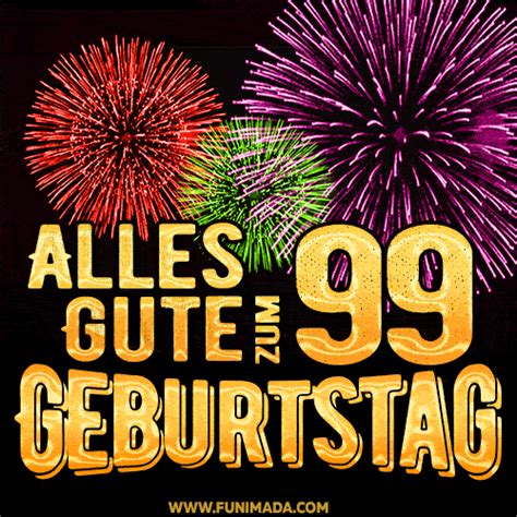 Alles Gute zum 99. Geburtstag Feuerwerk Kuchen GIF — herunterladen auf