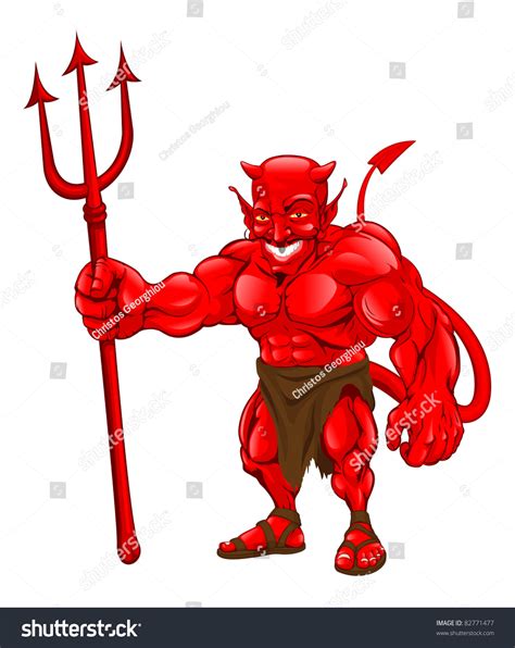 Devil Cartoon Character Illustration Standing Pitchfork Stock Vector