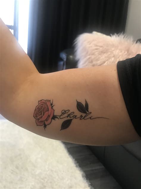Rose Tattoo With Name Of Child Trendy Tattoos Mini Tattoos Cute