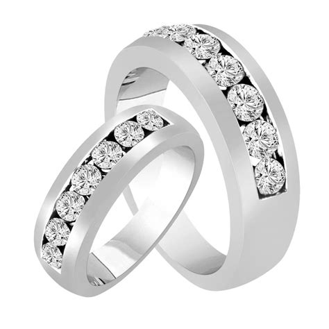 His And Hers Wedding Rings Diamond Matching Bands Couple Wedding Bands Set Half Eternity Rings