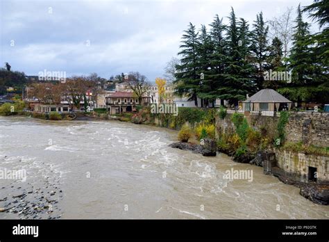 Majestic Rioni River Flowing Through Kutaisi Town In Georgia View From