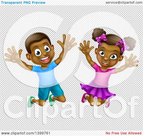 Clipart Of A Happy And Excited Black Boy And Girl Jumping Royalty
