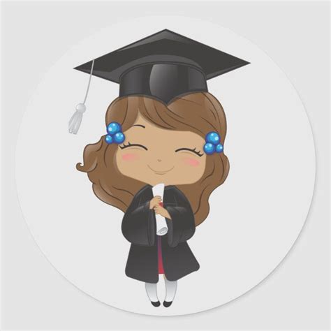 Graduation Girl In Black Classic Round Sticker