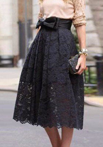 Black S Fashioanble Lace Jacquard Bowknot Embellished Skirt For Women