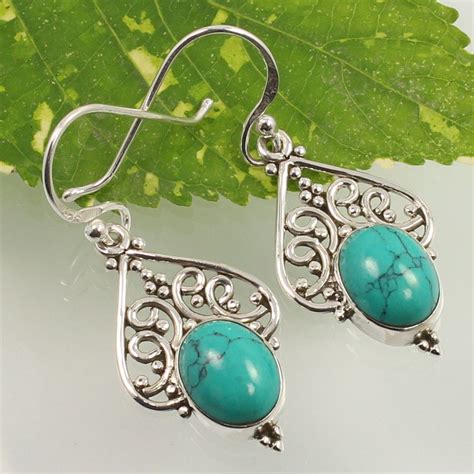 Sterling Silver Jewelry Indian Artisan Earrings Turquoise S Oval