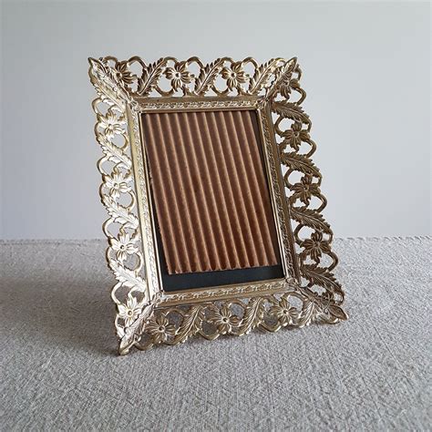 5 X 7 Gold Metal Picture Frame Ornate Filigree And White Accents