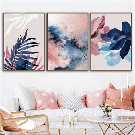 Abstract Watercolor Leaves Canvas Paintings Print Nordic