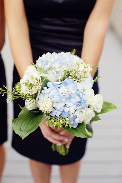 Blue Hydrangea And White Rose Bouquet
