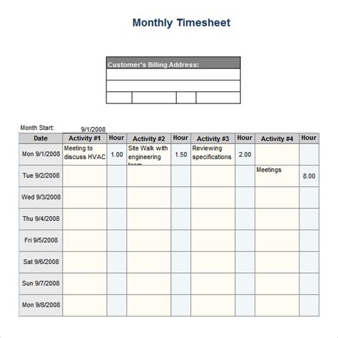 Basic Monthly Timesheet Templates