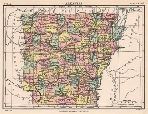 Arkansas State Map Countiesrailroadslittle Rock Britannica 9th Ed
