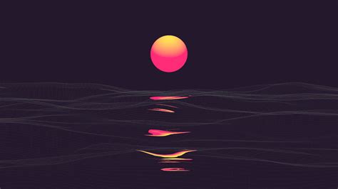 Orange And Red Sun Illustration Landscape Abstract Vaporwave Purple