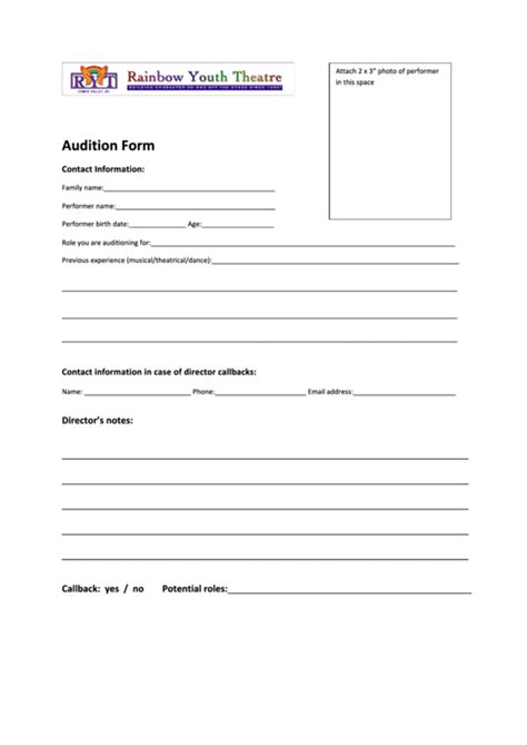 Theatre Audition Form Printable Pdf Download
