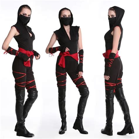 Halloween Adult Women Japanese Ninja Costume Women Black Ninja Slim Suit With Mask Party Sexy