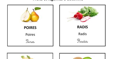 Chez Maicresse Karine Cartes De Nomenclature Fruits Et Légumes Dautomne