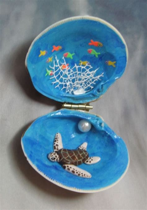 Clam Shell Sea Turtle Fish Hand Painted Painted Shells Shells Diy
