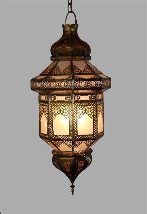Moroccan Hanging Brass Lantern With White Glass From Badia Design Inc