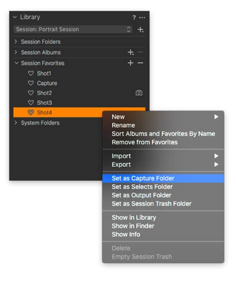 Selecting The Capture Folder From A Favorite Sessions Capture One
