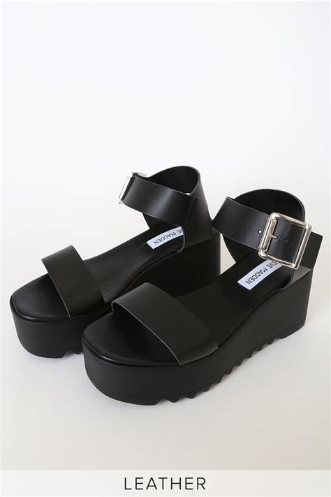 Steve Madden Lake Black Leather Sandals Cute Platform Sandals Lulus
