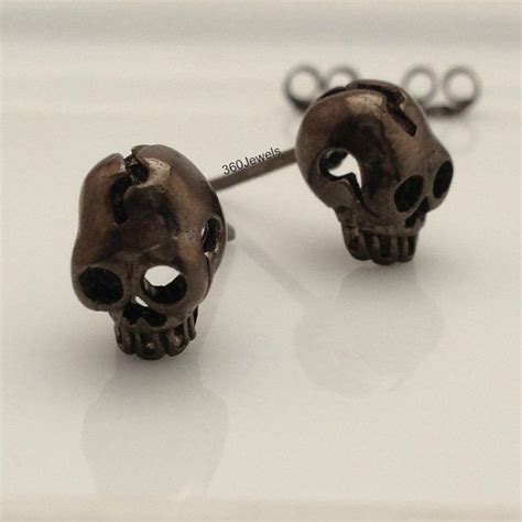 Black Skull Earrings 3d Skull Mens Earrings Black By 360jewels Stud