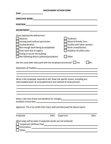 FREE Babe Disciplinary Action Form Samples Templates In PDF MS Word