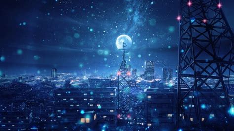 Blue Night Big Moon Anime Scenery 4k Hd Anime 4k Wallpapers Images