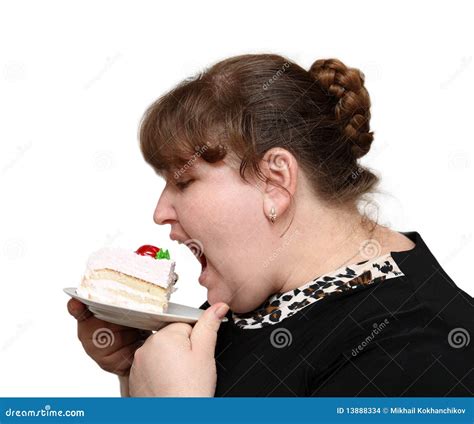 Woman Greedy Cooking Eating Chocolate Cake Silhouette Royalty Free