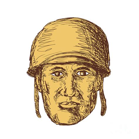 Ww2 American Soldier Head Drawing Digital Art By Aloysius Patrimonio