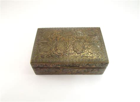 brass box etched floral design vintage brass by treasureandsuch