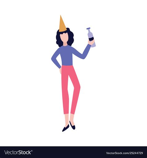 Happy Drunk Girl With Party Hat Celebrating Vector Image