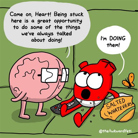 The Awkward Yeti Awkward Yeti Heart And Brain Comic Heart Vs Brain