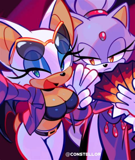 Rouge The Bat And Blaze The Cat Sonic And 1 More Drawn By Constellor